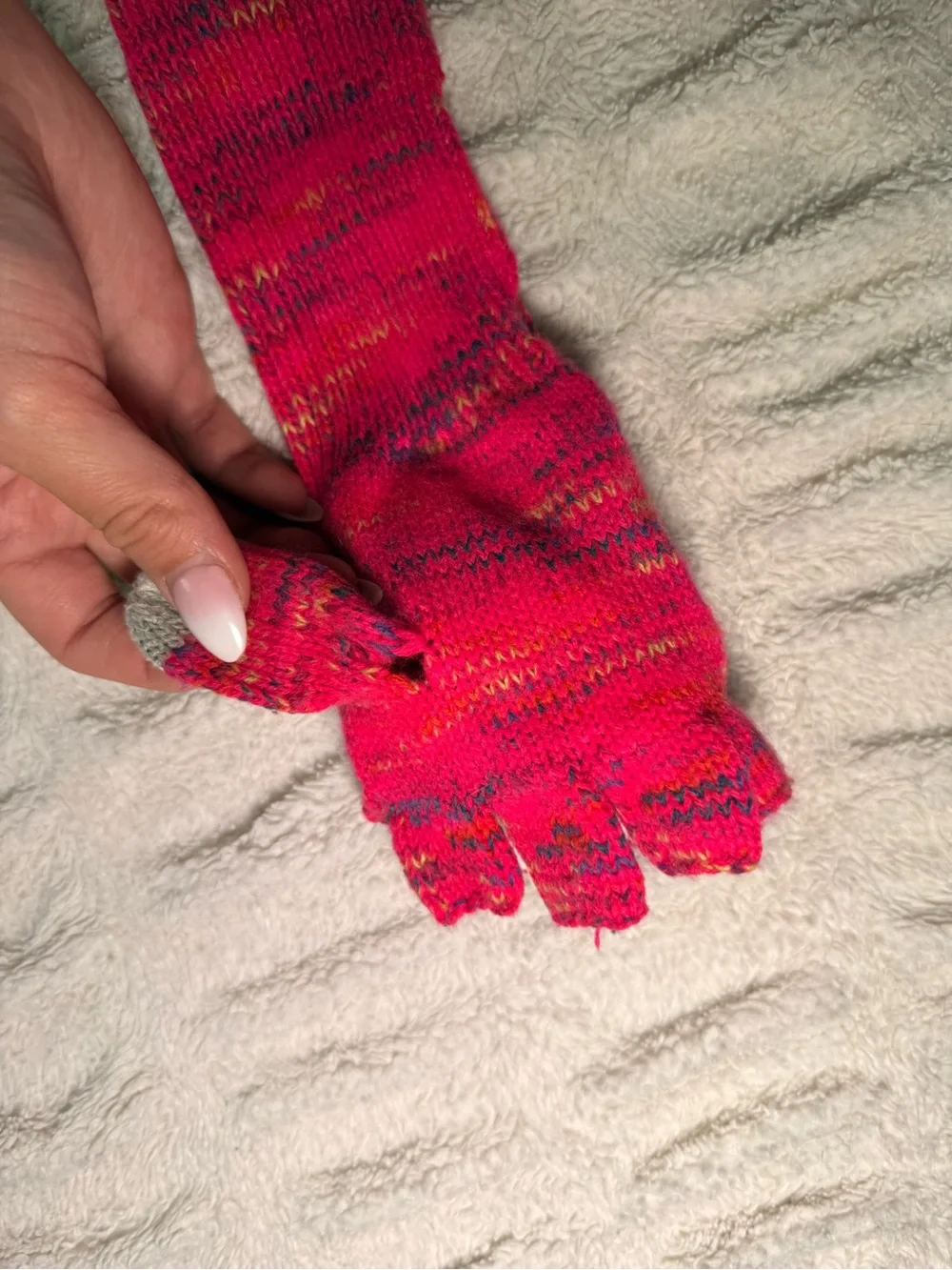 Pink Knit Fingerless Convertible Gloves